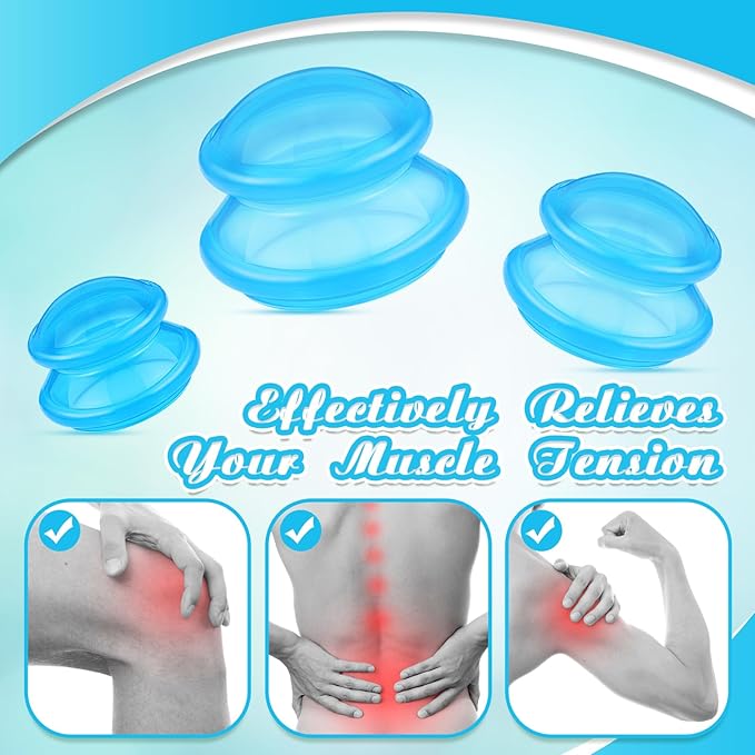 TrelaCo 6 Pcs Cupping Kit for Massage Therapy 3 Sizes Silicone Cupping Set Chinese Massage Therapy for Studio Household Cellulite Joint Pain Muscle Pain(Clear Blue)-Ruum Studio Home