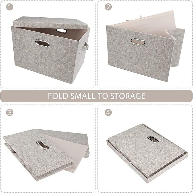 Large 17" 36 Quart Collapsible Stackable Storage Bins with Lids, 3 Packs Beige Linen Fabric Closet Boxes with Lids, Storage Cube Baskets Container Organizers for Bedroom Office(17 x12 x11)-Ruum Studio Home