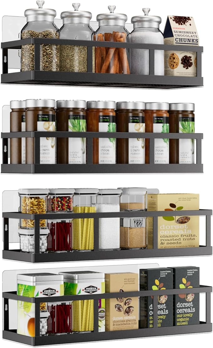 Spice Rack Wall Mounted, 4 Pack Pantry Door Organizer & Hanging Storage Baskets Organizer Wall Mount, Large Capacity Metal Spice Shelf for Kitchen Cabinet, Bathroom, Shower, Home Decor-Ruum Studio Home