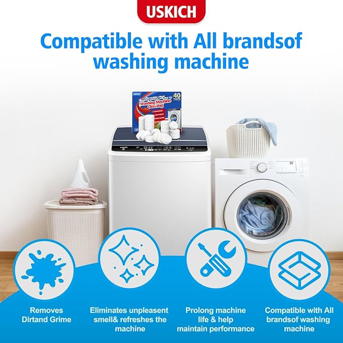 USKICH Washing Machine Cleaner Descaler 40 Pack-Deep Cleaning Tablets For HE Front Loader & Top Load Washer,Washer Machine Cleaning Tablets Clean Inside Drum and Laundry Tub Seal,Septic Safe-Ruum Studio Home