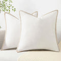 decorUhome Chenille Soft Throw Pillow Covers 16x16 Set of 2, Farmhouse Velvet Neutral Decorative Euro Pillow Covers with Stitched Edge for Couch Sofa Bed Home Decor, Cream White-Ruum Studio Home