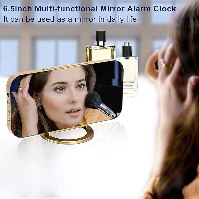 SZELAM Digital Alarm Clock,LED and Mirror Desk Clock Large Display,with Dual USB Charger Ports,3 Levels Brightness,12/24H,Modern Electronic Clock for Bedroom Home Living Room Office - Gold-Ruum Studio Home