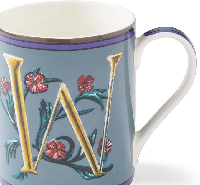 Spode Kit Kemp 12oz Mug in Fine China, W Initial - Custom Coffee Cup for Hot Beverages, Personalized Gift Idea for Her, Him, Friends, Coffee Lovers - Stylish Letter Mug for Daily Use, Dishwasher Safe-Ruum Studio Home