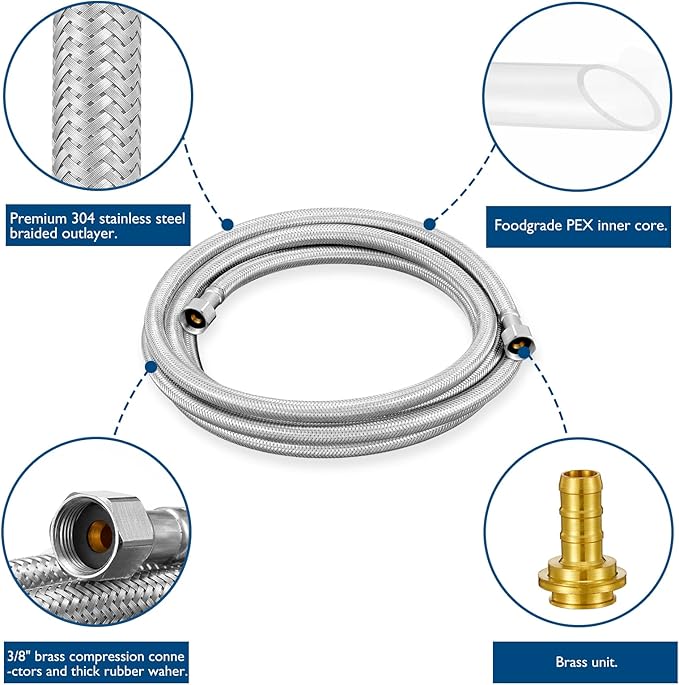Dishwasher Installation Kit - 10 FT Stainless Steel Braided Dishwasher Hose kit,Food Grade PEX Inner Tube Water Line with 3/8"x 3/8"x 3/8" Tee Stop Valve,3/8"x 3/8"MIP Elbow,3/8"x 3/4"FHT Elbow-Ruum Studio Home