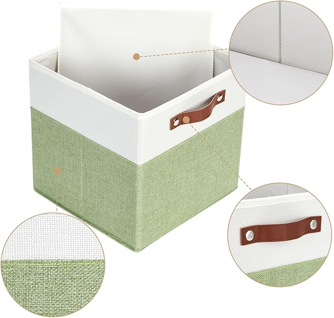 HNZIGE Fabric Storage Cubes for Shelves Set of 4 ,Storage Cubes Baskets 12 x12, Decorative Storage Bins Basket with Handles, Green Baskets for Organizing Home Nursery(Green White)-Ruum Studio Home