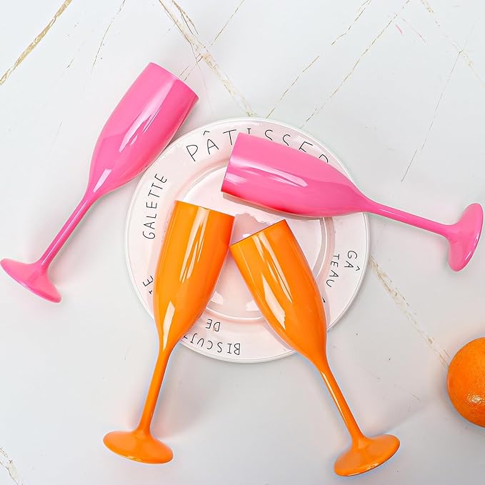 XUWAIDSGN Acrylic Champagne Flutes Toasting Glasses Unbreakable Mimosa Bar Reusable Wine Glasses Vintage Champagne Flutes Stemmed Drinking Cups 5.4 OZ for Christmas Birthday (24, Orange)-Ruum Studio Home