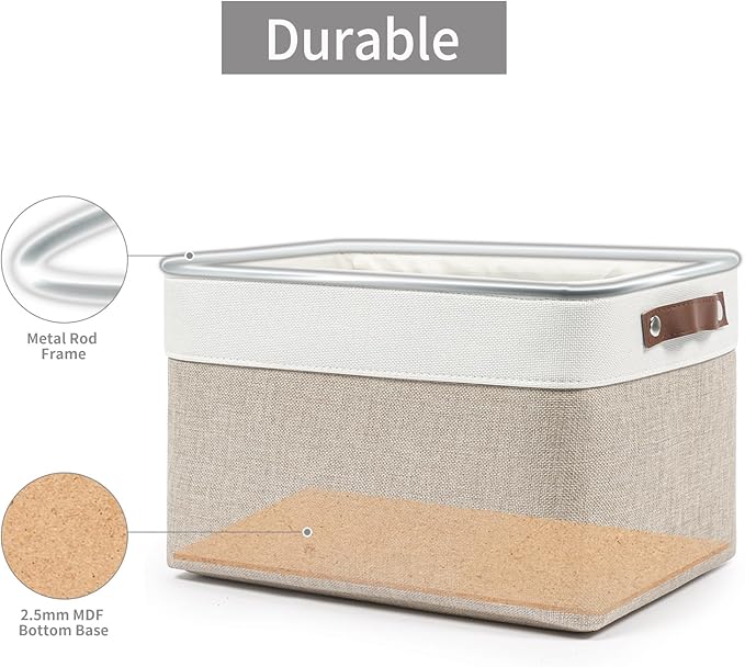 Storage Bins Large Fabric Storage Baskets for Shelves 3 Pack, Decorative Linen Closet Baskets with Handles for Organizing, Shelf, Clothes, Home, Office, 15x11x9.5Inches (Beige&White)-Ruum Studio Home