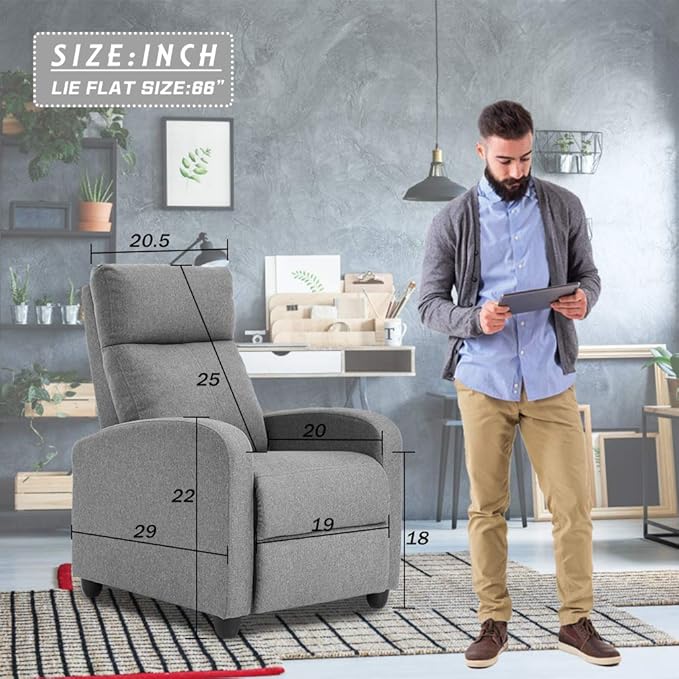 BestMassage | Recliner Chair | with 2 Point Massage Function | Textile Grey | with Lumbar Support, Adjustable Push Back, Footrest & Padded Seat | Easy Assembly | for Living Room, Home Theatre-Ruum Studio Home