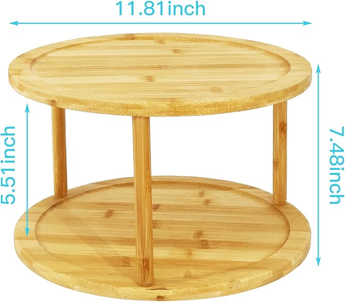 Wood Lazy Susan Organizer Bamboo 2-Tier Rotating Storage Rack – 360° Turntable Organizer for Kitchen, Spices, Cosmetics-Ruum Studio Home