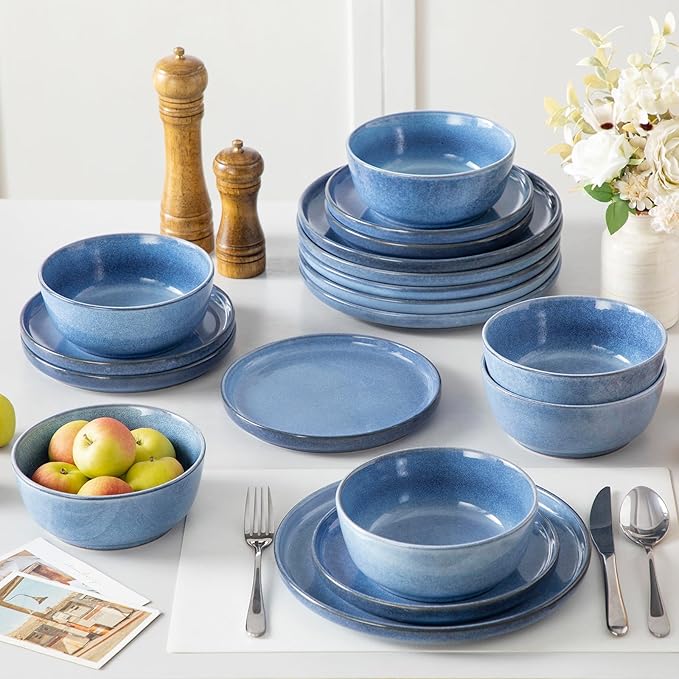 vancasso ANYA 18 Pieces Plates and Bowls Set, Blue Dinnerware Sets, Reactive Glaze Dishes Set for 6, Ceramic Dishware Sets Kitchen Dinner Set, Microwave & Dishwasher Safe-Ruum Studio Home