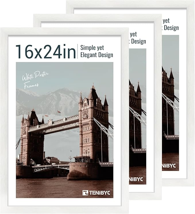 16x24 Poster Frame 3 Pack - White, Textured Solid Wood Picture Frame, Wall Gallery Photo Frame-Ruum Studio Home