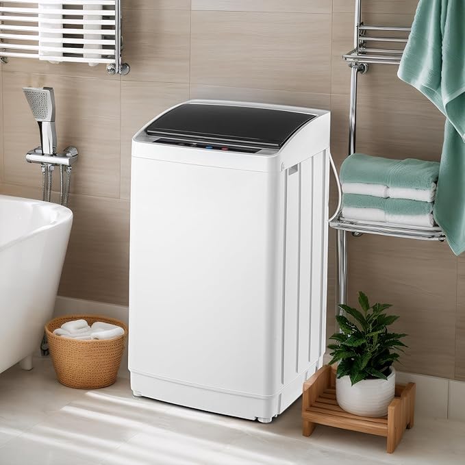 ROVSUN 17.8LBS Portable Washing Machine, Full-Automatic Electric Laundry Machine with Stainless Steel Drum, 110V Compact Washer and Spin Dryer Combo with Drain Pump for Apartment, Dorms, RV, Home-Ruum Studio Home