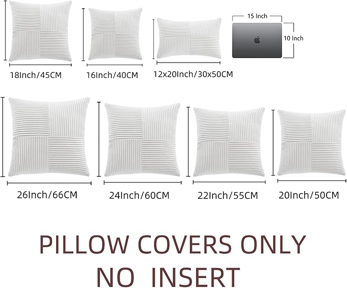 Fancy Homi 2 Packs White Big Decorative Throw Pillow Covers 24x24 Inch for Living Room Couch Bed, Rustic Farmhouse Boho Home Decor, Soft Corss Corduroy Patchwork Accent Square Cushion Case 60x60 cm-Ruum Studio Home