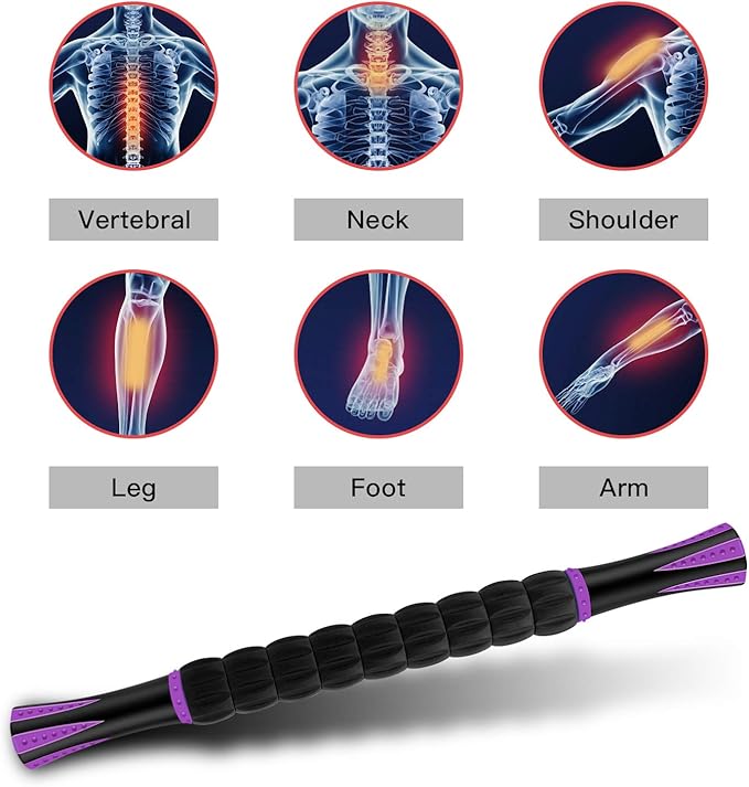 Muscle Roller Massage Roller Stick for Athletes, Help Reducing Muscle Soreness Cramping Tightness Leg Arms Back Calves Muscle Massager（Purple Black- 18 inch）-Ruum Studio Home