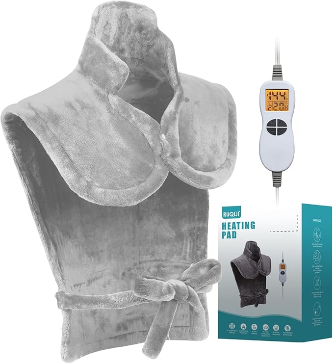 26" x 35" Flannel Neck&Shoulder&Back Heating Pad with 12 Temperature Settings&Countdown Timer, Pain Relief for Back/Neck/Shoulders/Menstrual Pain, Christmas Gifts for Women Men Mom Dad(Light Grey)-Ruum Studio Home