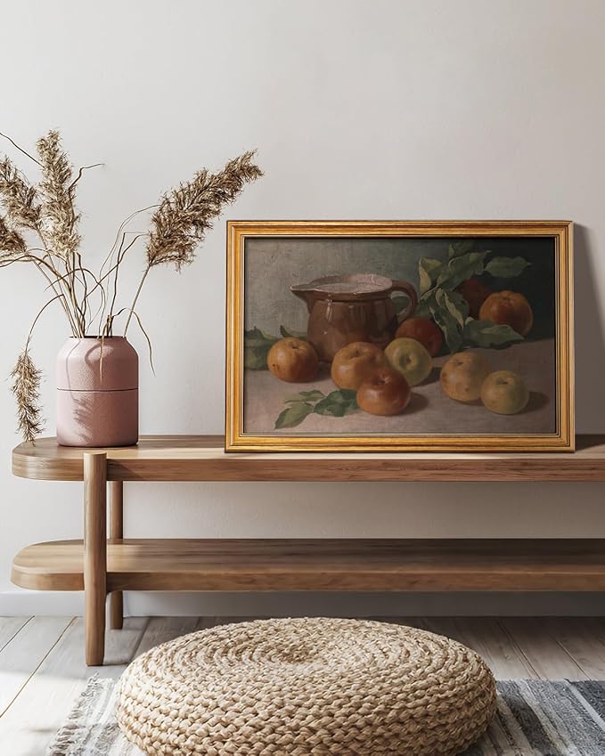 HUARCEY Gold Framed Vintage Wall Art for Living Room, Harvest Apples Still Life Oil Painting Artwork Shelf Decor Abstract Wall Pictures Large Prints Farmhouse Fruit Room Decor Bedroom Kitchen Bathroom-Ruum Studio Home