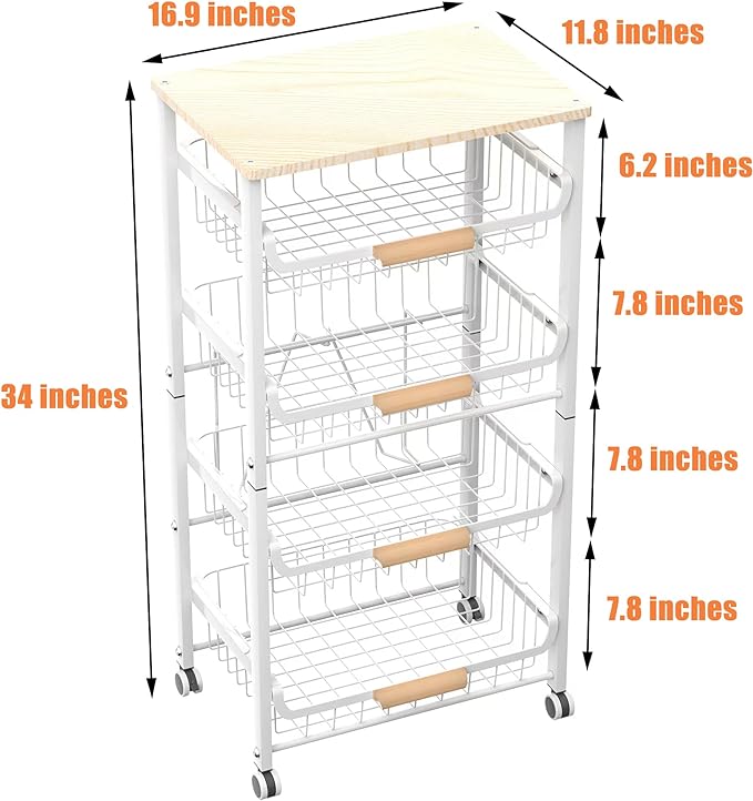 5-Layer Fruit Basket Kitchen Food Storage Organizer and Storage Rack, Stackable Storage cart with Desktop, Pull-Out Hollow Metal Storage Basket, Wheeled Sorting Rack Spice Rack-Ruum Studio Home