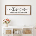 This is us Wall Decor Sign 32'' x 12'' Large Master Bedroom Home Life Story Wood Framed Vintage Family Sign Rustic Plaque Living Room Minimalist Farmhouse Hanging Wall Art (Wood)-Ruum Studio Home