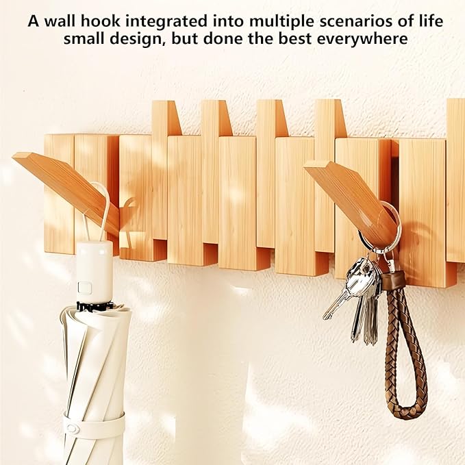 Wall Mounted Piano Key Hanger | Flip Style Hook | Entrance Wall Art Hook, Made of Oak Wood (3 Times Painted, 4 Times Polished) (Beech, 8Hooks)-Ruum Studio Home