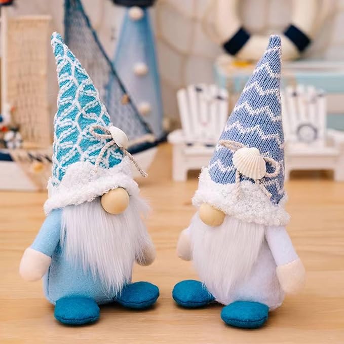 Summer Gnomes Decorations, Beach Gnome Plush Decor for Home Ocean Day Gnomes Tiered Tray Decor Handmade Tomte Swedish Nisse Scandinavian Elf Dwarf,Birthday Gnome Gifts, White-Ruum Studio Home