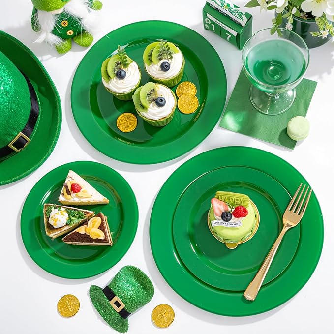 FLOWERCAT 60PCS Green Plates & St. Patrick's Day Plates - Heavy Duty Dark Green plates Disposable for St. Patrick's Party&Super Bowl- Include 30PCS 10.25" Dinner Plates & 30PCS 7.5" Dessert Plates-Ruum Studio Home