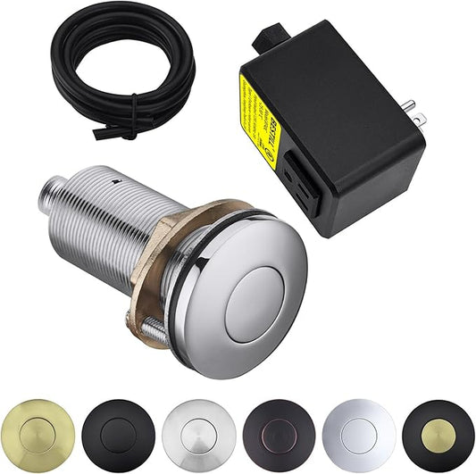 BESTILL Garbage Disposal Air Switch Kit - UL Listed, Brass 3.6" Long Push Button for Waste Disposer, Cordless Sink Top Switch Button, Polished Chrome, Compatible with all Garbage Disposals-Ruum Studio Home