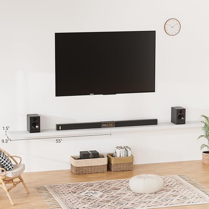 Heimlove 55 Inch Long Floating Shelves for Wall,9.3" Deep White Floating Shelves Set of 2,Large Display Shelf & Storage Shelf,Wall Mounted Shelves for Bedroom Living Room Kitchen Office-Ruum Studio Home