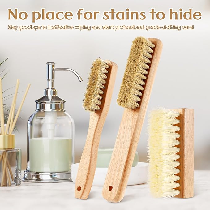 3 Pcs Wood Laundry Stain Brush Stain Remover Brushes with Boar Bristle Small Stain Brush for Clothes for Scrubbing Stains from Furniture Fabric Leather(3 Pcs D)-Ruum Studio Home