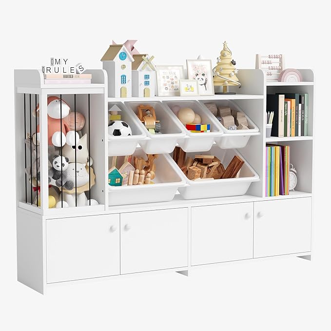 Treesland 55 Inch Large Kids Toy Storage Organizer, Kids Bookshelf Bookcase, Toy Storage Cabinet for Playroom, Bedroom Nursery-Ruum Studio Home