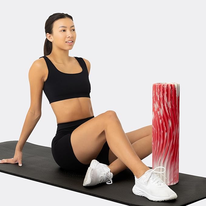 Oceanfoam Tidal Roller - Red Marbled - Muscle Massage Foam Roller for Back Pain & Stretching - Firm and Ergonomic Wide Wave Textured - Yoga, Athletics, & Wellness - Full Size, 20" x 5"-Ruum Studio Home