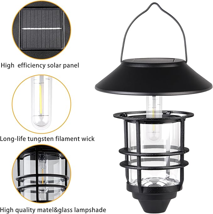 Solar Lantern Outdoor Lights, Hanging Waterproof Lantern Lights with Wall Mount Kit for Garden Porch Fence 2 Pack-Ruum Studio Home