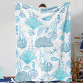 Blue Ocean Beach Throw Blanket Nautical Coastal Bed Blanket Starfish Seashell Coral Blankets Super Soft Flannel Fleece Throw Blanket for Couch Bed Decor “50 x60”-Ruum Studio Home