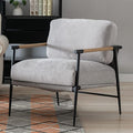 Mid-Century Accent Chair, Soft Armchair Chenille Fabric Lounge Chair with Black Metal Legs, Upholstered Leisure Chair for Living Room Bedroom Reception Room, 1PC, Grey-Ruum Studio Home