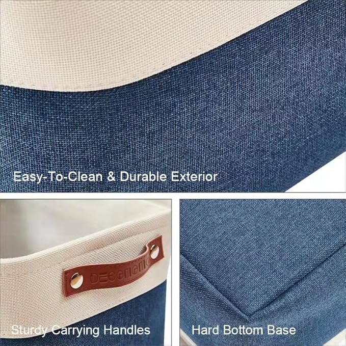 DECOMOMO Storage Bins Fabric Storage Baskets for Shelves, Linen Closet Organization Toys Nursery (Navy Blue and White, Large - 4 Pack)-Ruum Studio Home