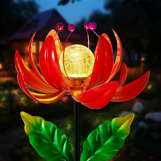 Solar Lights Outdoor Garden Decor, Solar Wind Spinner Yard Decorations for Outside, Lotus Windmill Pathway Lights with LED Cracked Crystal Ball Waterproof Flower Sculpture for Patio Lawn Garden Gifts-Ruum Studio Home