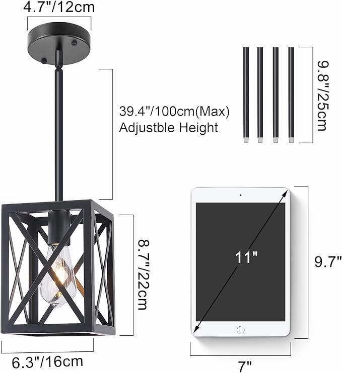 Farmhouse Lantern Pendant Light Fixtures Ceiling Hanging Rustic Chandelier Black (1 Light)-Ruum Studio Home