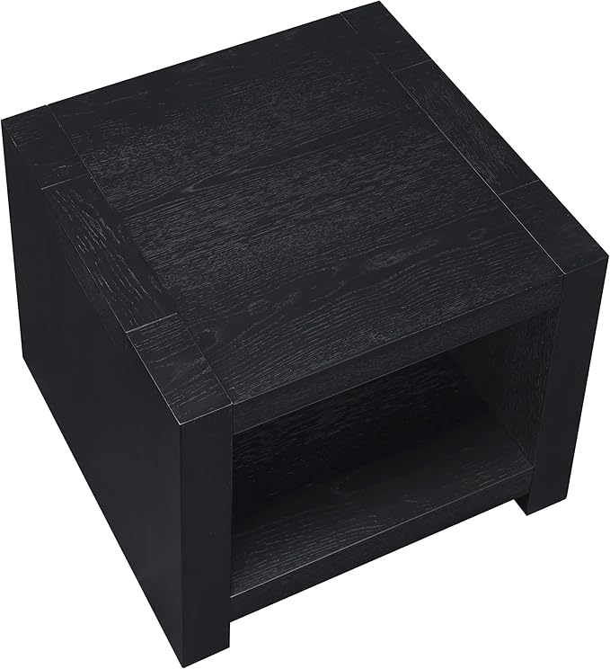 Steve Silver Furniture Aubrey Black End Table, Living Room/Bedroom, Contemporary/Modern Design, Bottom Storage Shelf, Chair Side/Media Table, 24'L x 24" W x 24" H, Black-Ruum Studio Home