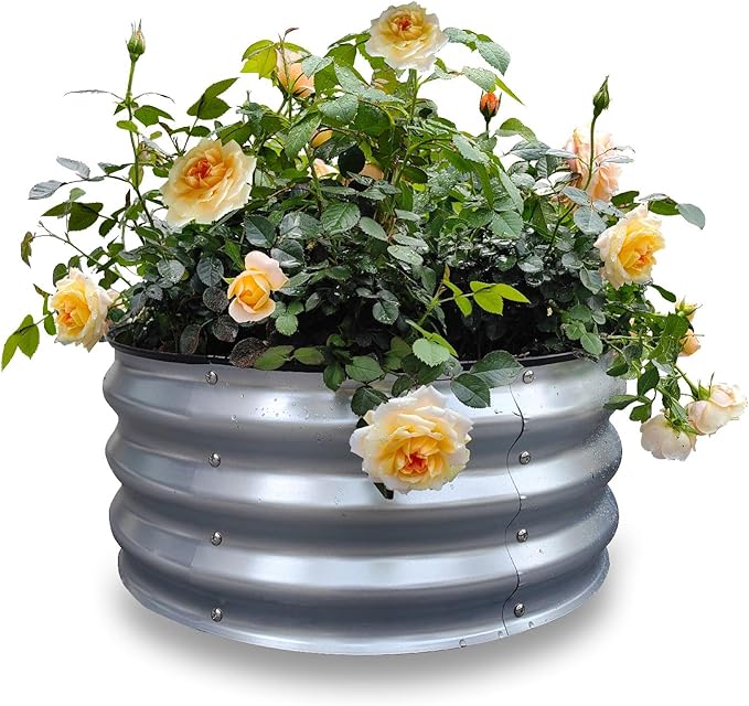 GARDMAX 2x2x1FT Galvanized Round Raised Garden Bed Kit, Metal Planter Boxes Outdoor with Easy Assembly, Large Garden Bed for Vegetables, Fruits, Flower, Herbs Silver-Ruum Studio Home