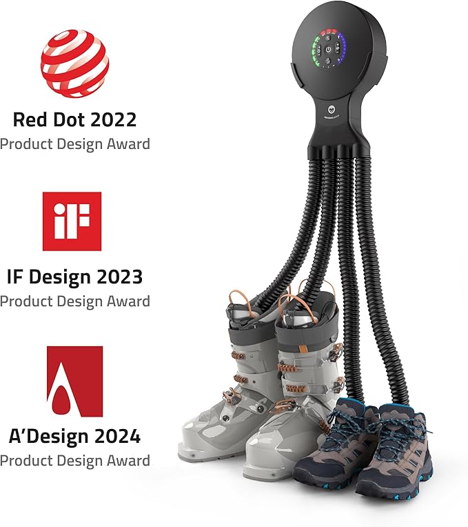 Hedgehog Octopus Portable Heavy Ski Boot Dryer for Work Boots and Shoes, Wall Mounted Fast 2 Pair Shoe Dryer Fan Dries in Minutes, Removes Sweat & Odor, Tornado Mode, Adjustable Heat, Black-Ruum Studio Home