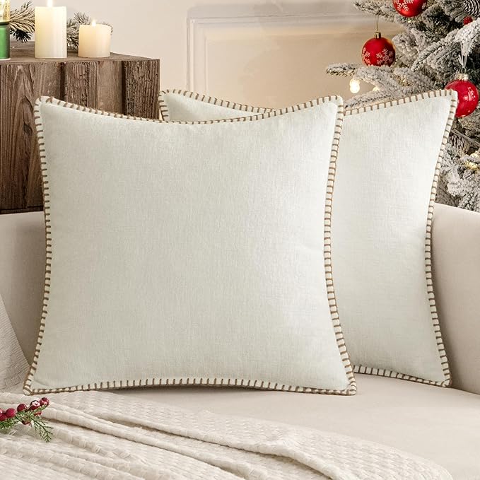 MIULEE Pack of 2 Christmas Pillow Covers 20x20 Inch Pure White Farmhouse Decorative Throw Pillow Covers with Stitched Edge Soft Chenille Solid Dyed Couch Pillow Covers for Sofa Bed Living Room-Ruum Studio Home