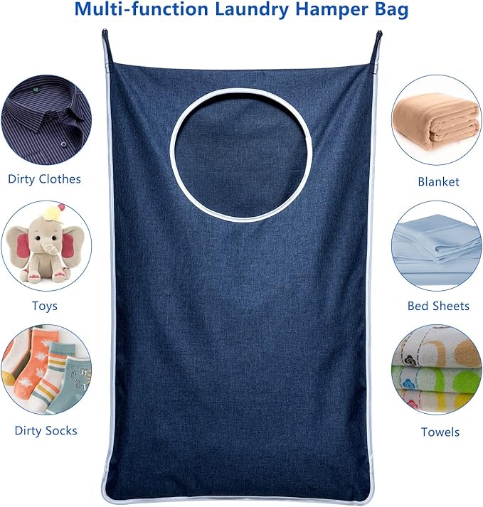 KEEPJOY XL Hanging Laundry Hamper Bag, Hanging Hamper with 2 Strong Hooks for Dirty clothes Door Hanging Laundry bag Large Size 36X22 inch (Blue-1Pack)-Ruum Studio Home