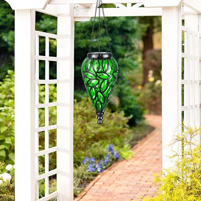 SUNNYPARK Outdoor Plastic Solar Hanging Lantern, 15 Cool White LEDs Twinkle Effect Tear-Shaped Hanging Lantern Decor Garden Decorative Solar Lights for Backyard, Patio and Lawn-Ruum Studio Home