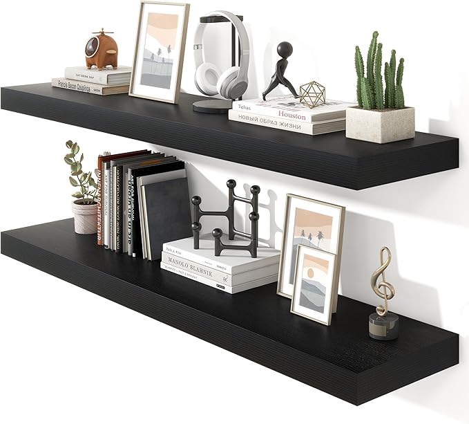 Heimlove 48" Black Floating Shelves for Wall,10 Deep Rustic Wood Display & Storage Wall Shelves with Heavy Duty Brackets for Bathroom,Bedroom,Kitchen,Living Room,Office,Set of 2-Ruum Studio Home