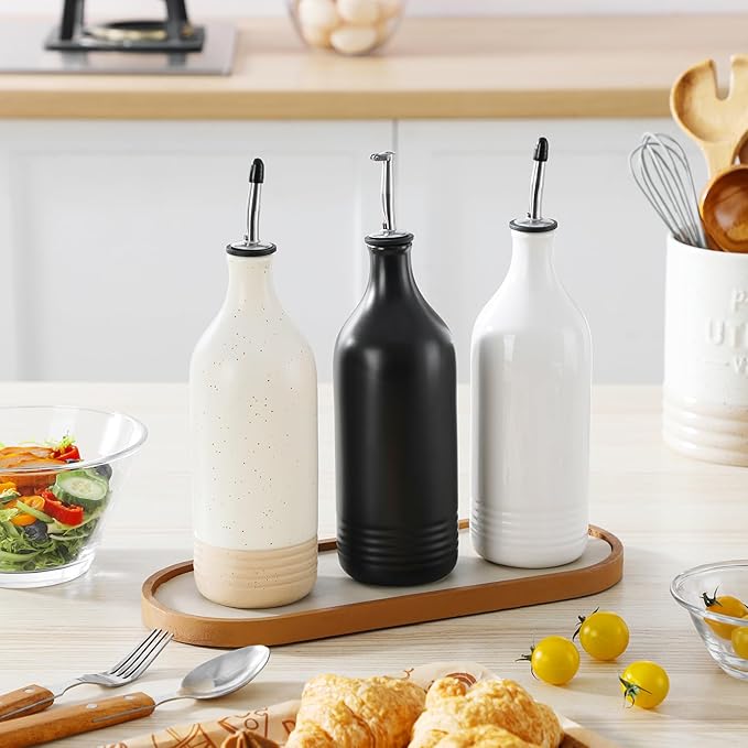 vancasso 20 Oz Ceramic Olive Oil Dispenser Bottle, Bottle Dispenser with Spout and Funnel for Kitchen,Suitable for Oil, Vinegar, Coffee Syrups & Other Liquids，Cream-Ruum Studio Home