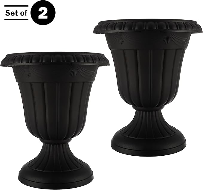 Pure Garden Outdoor Planter 2-Pack - 16x18-Inch Urn Planters - Plastic Plant Pots for Indoor, Outdoor, or Front Porch Decor - Flower Pots (Black)-Ruum Studio Home