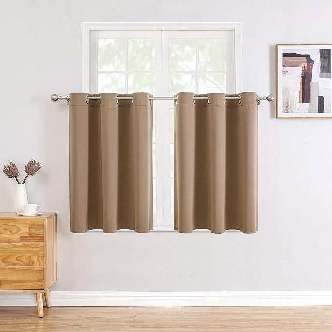 ChrisDowa Small Window Curtains for Kitchen and Bedroom - Grommet Short Thermal Insulated Room Darkening Curtains (2 Panels, Cappuccino, 42 x 36 Inch)-Ruum Studio Home