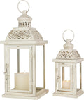 DECORKEY Large Lantern Decorative Outdoor & Indoor, Set of 2 (14’’&10’’) Metal Candle Lanterns Decor, Vintage Hanging Candle Holder for Front Porch Patio Wedding Farmhouse Home, Spring Decoration-Ruum Studio Home