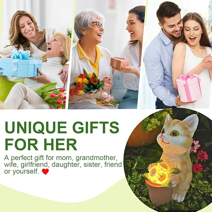 YODY Solar Garden Statues Outdoor Decor- Yard Decorations for Patio, Balcony, Backyard, Lawn Ornaments - Cat Statue with Flower Pot- Unique Cat Lover Gifts for Mom, Grandma, Women-Ruum Studio Home