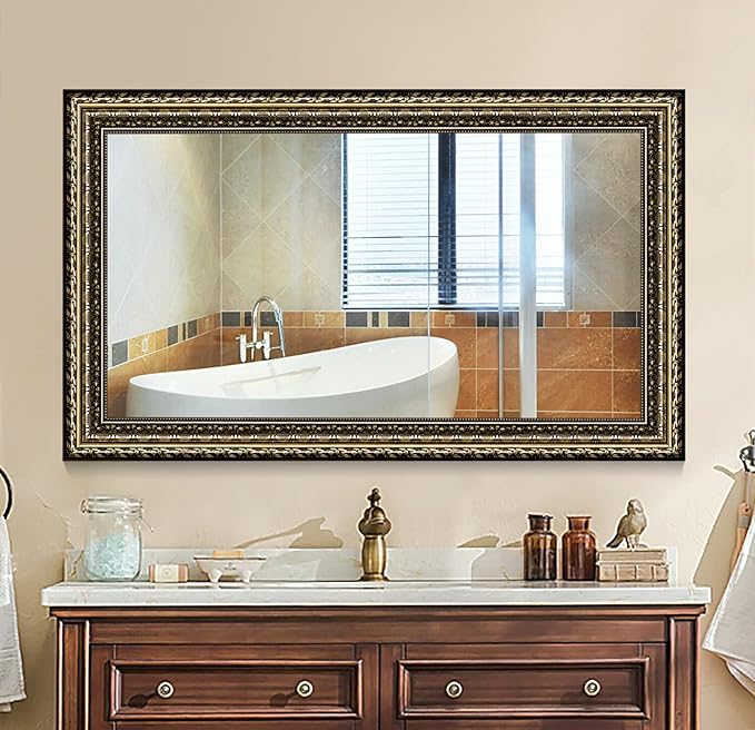 Bathroom Wall Mirror, Decorate Bathroom Mirrors for Wall, Rectangle Modern Bathroom Wall Mounted Mirror Vertical or Horizontal Hanging for Living Room (Gold Framed 40" x24'')-Ruum Studio Home