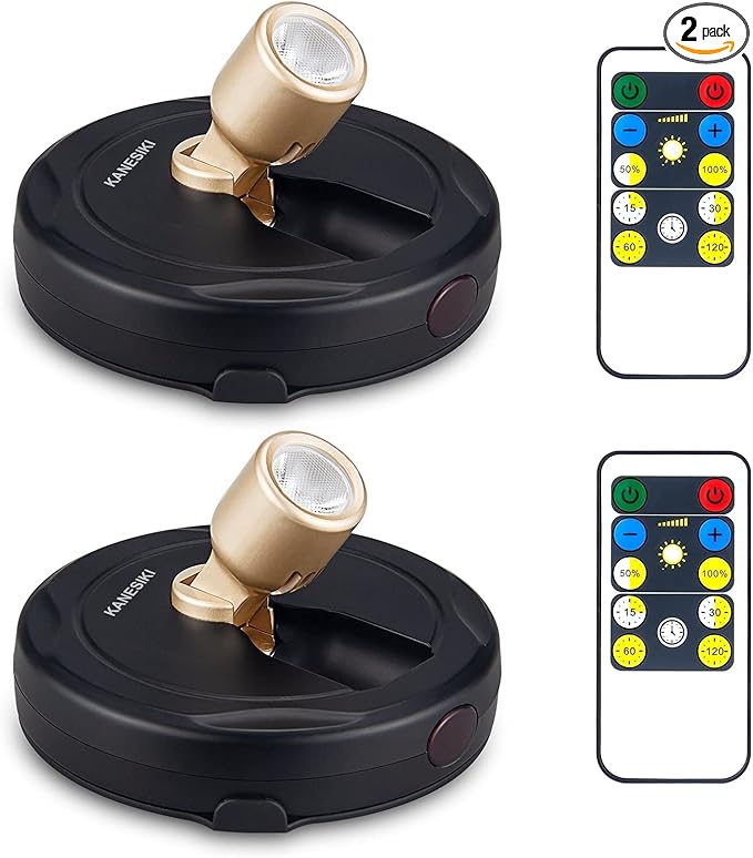 Spotlight Battery Operated, Wireless LED Puck Light, Dimmable Accent Spot Light for Plant Tree Indoor, Stick Uplighting for Display Photo Dartboard Painting Artwork Gallery Portrait, 2 Pack-Ruum Studio Home